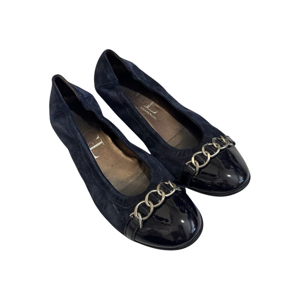 AGL Blue Leather Slip On Ballet Flats Womens 10 Preppy Classic Comfort Shoes
